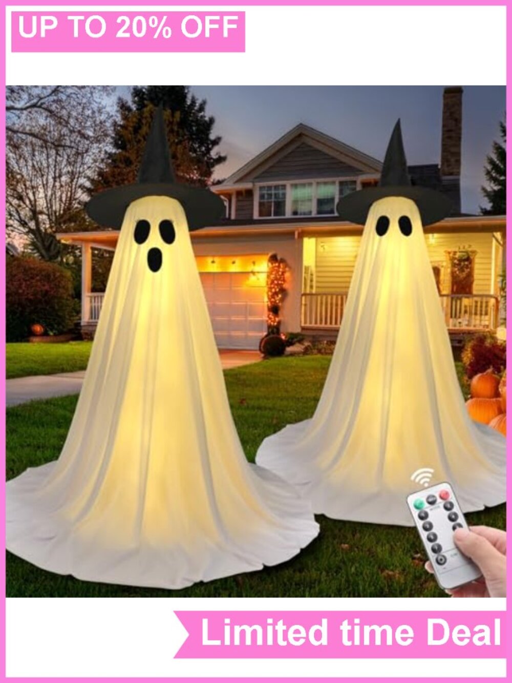 2 Pack 5FT Lighted Ghosts Halloween Outdoor Decor Remote Timer DIY